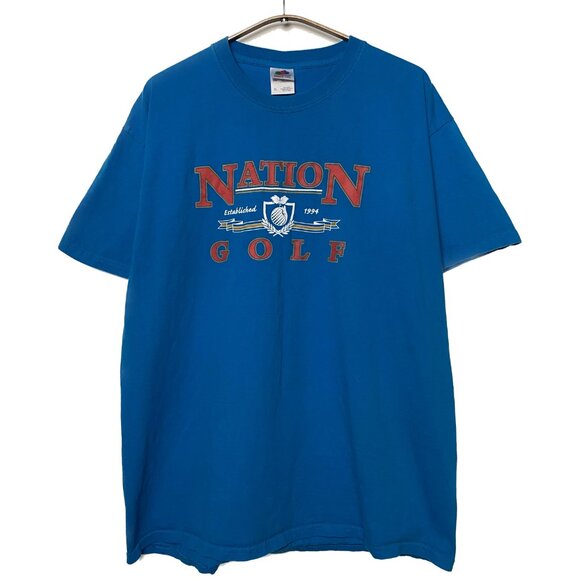 Retro 90s Nation Golf T-shirt Men XL Blue Red 00s Sporty Graphic Logo Spell Out - Picture 1 of 12